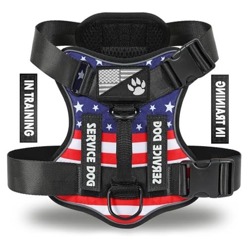 Service Dog Harness, Reflective Dog Vest Harness with 5 PCS Patches, Adjustable Soft Oxford Pet Harness, Inner Layer Mesh, Easy to Control for Dogs (USFLAG, X-Small (Pack of 1)) - color: USFLAG, size: X-Small (Pack of 1)
