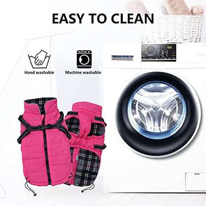 Geyecete Waterproof Dog Jacket with Harness Traction Belt, Pink, Medium-Small, Autumn & Winter - color: Pink, size: Small
