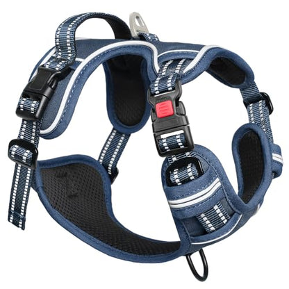 Timos Dog Harness Small Sized, No Pull Pet Harness with Neck Lockable Snap,No Choke Front Clip Dog Reflective Vest,Adjustable Metal Rings 3 Buckles,Easy Control Handle for Small Dogs Royal Blue S - color: Lock Royal Blue, size: Small (Pack of 1)