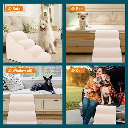 Steps for Small Dog, Dog Stairs for High Beds and Couch, 20" 4-Step High Density Foam Pet Stairs for Dogs Injured, Older Dogs Cats, Pet with Joint Pain (Beige) - size: 4-Steps