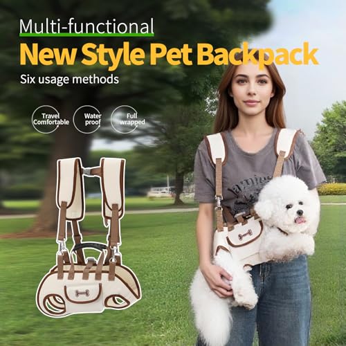 Hands Free 6-in-1 Pet Carrier Backpack for Travel, Adjustable Sling Shoulder Bag with Spine Support & Lift Harness, Breathable Air Mesh Carrier for Dogs & Cats (8-14 lbs) - size: 8-14 lbs