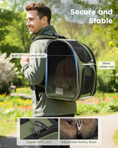 pecute Pet Backpack Expandable, Cat Carrier Backpack with Breathable Window - color: Geen, size: 12.6"L x 10.2"W x 16.5"H