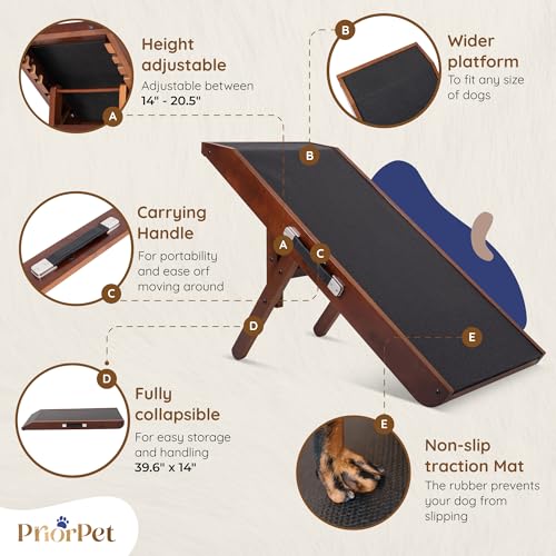Dog Ramp for Couch – Non-Slip, Sturdy Build Foldable Wooden Dog Ramp – Supports up to 200 lbs – 7 Adjustable Heights (14"–20.5") – Enhanced Stability – Birchwood Pet Ramp for Small Dogs – Walnut - color: Walnut