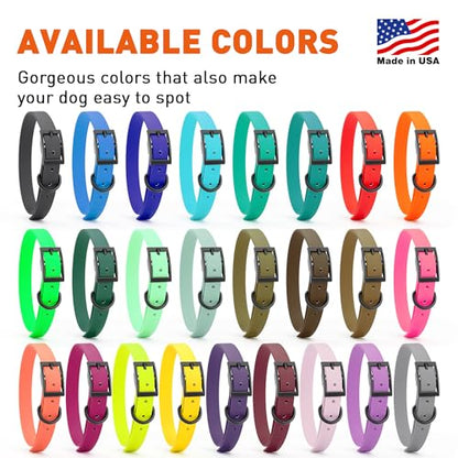 Dogline Biothane Waterproof Dog Collar Strong Coated Nylon Webbing with Black Hardware Odor- Proof for Easy Care Easy to Clean High Performance Fits Small Medium or Large Dogs, Treasure Gold