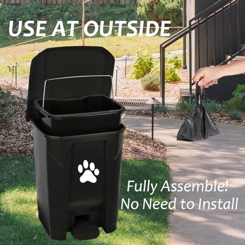 tebiete Dog Poop Trash Can Outdoors Pet Waste Station with Lid Dog Waste Disposal Container with Removable Inner Bin Bucket Hands-Free Pedal Garden Yard Home with 5Rolls Waste Bags, Black - color: Black with 5rolls Bags