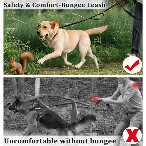 WYuZe 3 Handle Dog Leash 7ft Nylon Bungee Leash with Traffic Padded Handles | Reflective Training Medium Large Dog No Pull Shock Absorbing Comfortable Walking Hiking (7ft, Blue) - color: Blue
