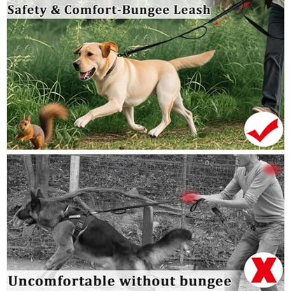 WYuZe 3 Handle Dog Leash for Large Dog 7FT Nylon Bungee Dog Training Leash | Reflective Shock Absorbing Triple Padded Handle Heavy Duty for Medium Dog Traffic Control No Pull Walking Hiking Purple - color: Purple