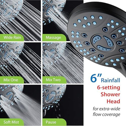 Hotel Spa AquaCare for California As-Seen-On-TV High Pressure Handheld Rain 50-mode 3-way Shower Head Combo with Adjustable Arm, Anti-clog Jets, Tub & Pet Power Wash, 6 ft. Hose, Matte Black - color: Matte Black, style: 1.8 Gallons Per Minute