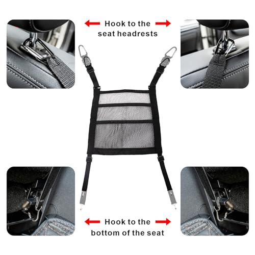 3 Layer Car Mesh Organizer Between Front Seat Backseat Mesh Storage Net Kid Dog Pet Barrier Car Net Pocket Handbag Tissue Purse Holder for SUV, Van