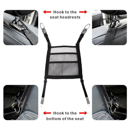 3 Layer Car Mesh Organizer Between Front Seat Backseat Mesh Storage Net Kid Dog Pet Barrier Car Net Pocket Handbag Tissue Purse Holder for SUV, Van