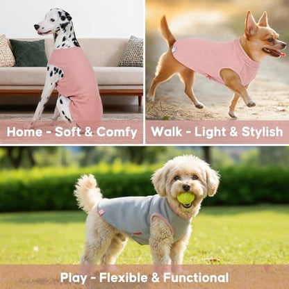 KYEESE 2Pack Dog Shirts Waffle for Small Dogs Stretchy T-Shirts Lightweight Tank Top Sleeveless Dog Vest Breathable Cat Shirt, Medium, Pink+Grey - color: 08# 2Pack(Green+Grey), size: Medium (7-11lbs)