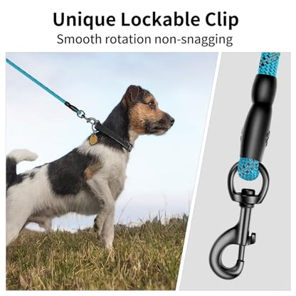 Heavy Duty Dog Leash for Large Medium Small Breed Dogs, Reflective Rope Dog leashes with Comfortable Handle,4/5/6 FT Pet Puppy Leash for Night Walking with Poop Bag Holder,Sky Blue,1/2 inch