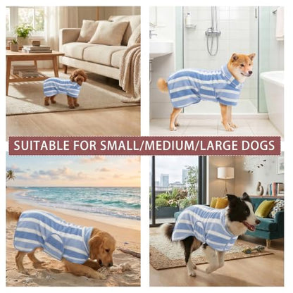 Fast Drying Dog Bathrobe, Super Absorbent Stripes Dogs Towel, Adjustable Warm Keeping Pet Puppy Bath Supplies (Blue, M) - color: Blue, size: M