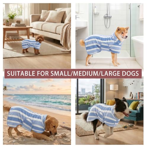 Fast Drying Dog Bathrobe, Super Absorbent Stripes Dogs Towel, Adjustable Warm Keeping Pet Puppy Bath Supplies (Blue, L) - color: Blue, size: L