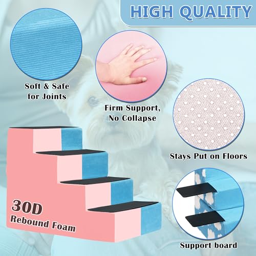 Pet Stairs for Small Dog Stairs for Sofa and Bed High Density Foam Stairs Pet Ladder with Removable Washable Cover Non-Slip Base(4 Steps Blue) - color: 4 Steps Blue