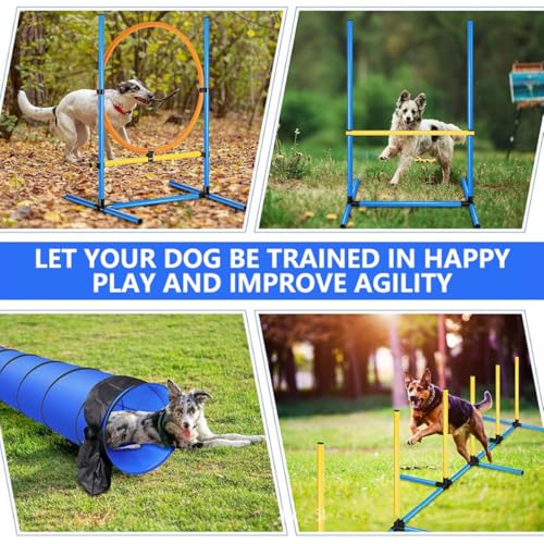 Dog Agility Training Equipment Set,Portable Dog Agility Course Backyard Set with 9ft Dog Tunnel, Weave Poles, Hoop Dog Jumps,Dog Training Kit for Indoor & Outdoor