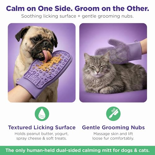 Lixy Pet LickMitt – Dual-Sided Calming & Grooming Mitt for Dogs and Cats – Human-Held Silicone Treat Mitt for Anxiety Relief, Bonding & Shedding – BPA-Free, Food-Grade, Easy Clean – Purple - color: Purple