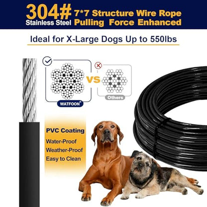 WATFOON Dog Leads for Yard, 1500LBS Break Strength, Heavy Duty Tie Out Cable for X-Large Dogs Training with Dual Rotating Hooks, Water Resistant Dog Chain Leads for Outside Camping (Black, 10FT) - size: 10FT