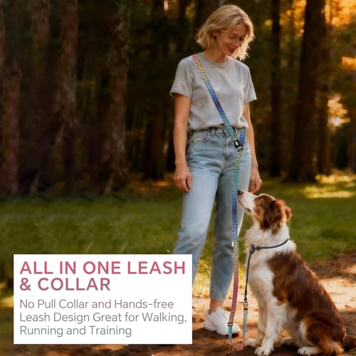 QQPETS Adjustable Slip Lead Dog Leash, Hands Free Waist Leash for Dog Walking, Reflective Training Lead with 360° Swivel Anti-Tangle, 4-7 ft Length for All Breeds - color: Gradient Leopard