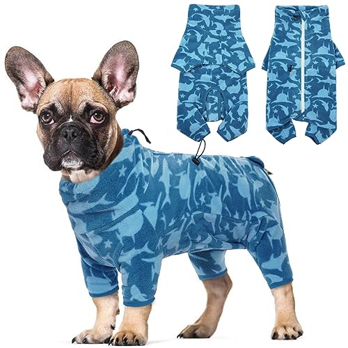 ROZKITCH Dog Fleece with Legs, Pet Windproof Warm Cold Weather Jacket Vest with Luminous Zipper, Jumpsuit Apparel Outfit Clothes for Small Medium Large Dog Shark XS - color: Blue-shark, size: XS