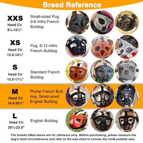 BARKLESS Short Snout Dog Muzzle, Breathable Mesh Flat Faced Muzzle for French Bulldog Shih Tzu and Pug, Mask Bulldog Mouth Cover for Biting Chewing Licking (Orang, M) - size: M (Head 18.0-20.5'')