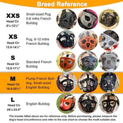 BARKLESS Short Snout Dog Muzzle, Breathable Mesh Flat Faced Muzzle for French Bulldog Shih Tzu and Pug, Mask Bulldog Mouth Cover for Biting Chewing Licking (Orang, M) - size: M (Head 18.0-20.5'')