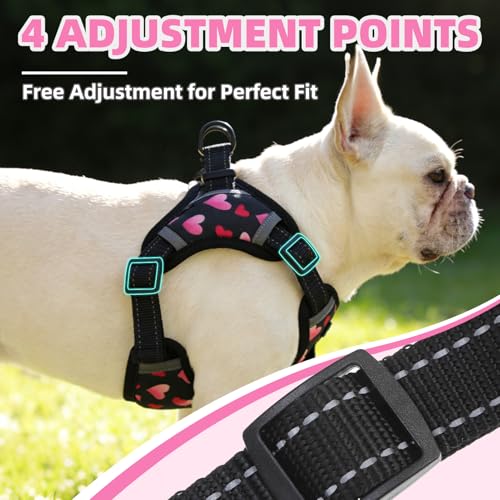 PUPTECK Dog Harness Small Sized Dog, Step in Adjustable Reflective Dog Vest Harness Escape Proof, No Pull Soft Padded Harness Easy Control, Heart, S - color: Black(Heart), size: S (CHEST: 13"-18")