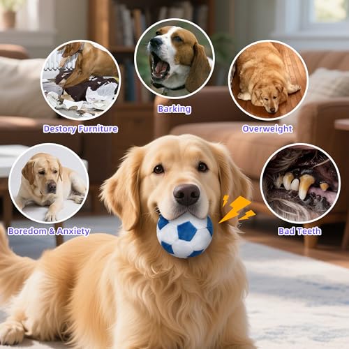 3 Pack Squeaky Dog Toys Balls, Stuffed Plush Football Soft Chew Dog Balls for Puppy, Small & Medium Dogs