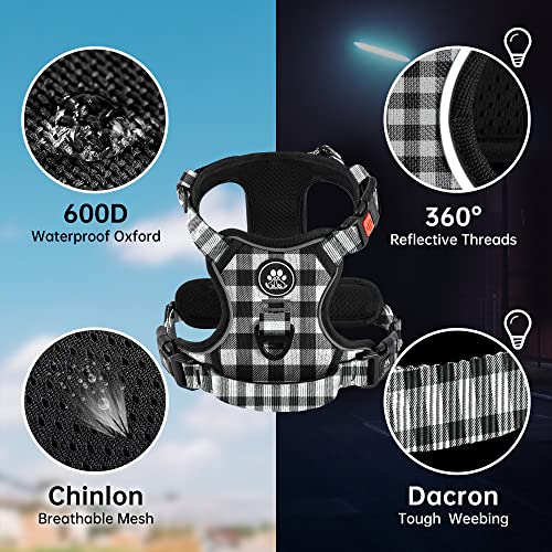 NESTROAD Dog Harness (Checkered Black,S) with Leash, Reflective, Adjustable, Soft Padded, Easy Control Handle, for Small Dogs, Front & Rear Clip Design - color: Checkered Black, size: 【S】neck 11-15" chest 15-21"