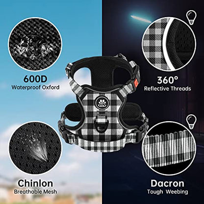 NESTROAD Dog Harness (Checkered Black,S) with Leash, Reflective, Adjustable, Soft Padded, Easy Control Handle, for Small Dogs, Front & Rear Clip Design - color: Checkered Black, size: 【S】neck 11-15" chest 15-21"