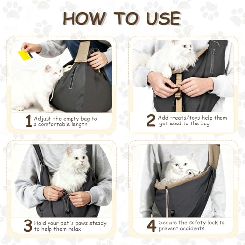 Dog Carrier Sling for Small Dogs/Cats Up to 15 lbs - Multi-Pocket Oxford Pet Sling Carrier Bag with Adjustable Strap (Black) - color: Black