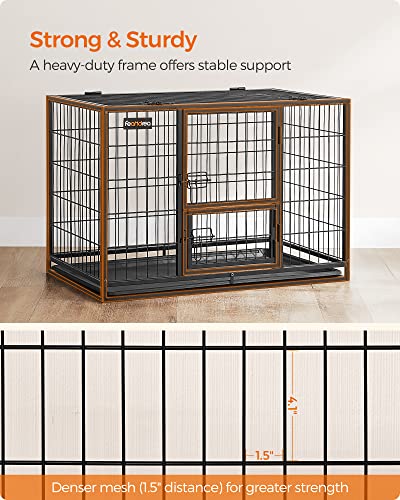 Feandrea 36.4 Inch Heavy Duty Dog Crate, Metal Escape Proof Kennel with Double Doors and Convenient Feeding Door, Removable Tray, Easy to Clean, L Pet Crate for Medium and Small Dogs, Black - size: 36.4"L x 22.6"W x 25.2"H