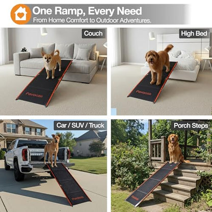71"×20" Extra Wide Dog Ramp for Car, SUV & Truck – Folding Aluminum Pet Ramps for Large Dogs up to 250 lbs, Non-Slip Surface & Glow Edges, Foldable Portable Ramp for Side Door or Porch Steps
