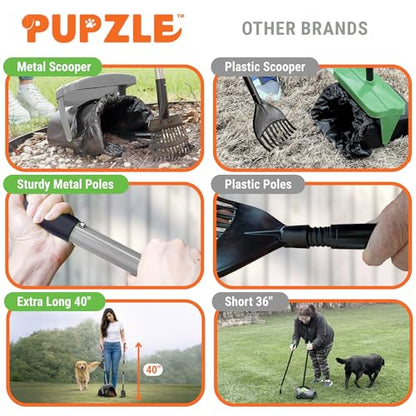 Pupzle Dog Pooper Scooper with Bag Attachment, 40" Long Handle Pooper Scooper for Large Dogs, Dog Poop Scoop for Yard, Large Capacity Swivel Bin and Rake, Lavender Scented Bags (Grey) - color: Grey