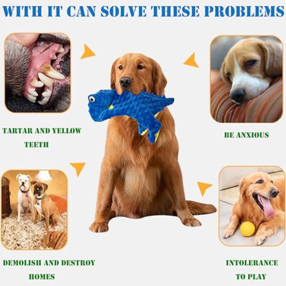 No Stuffing Dog Toys for Aggressive Chewers, Squeaky Wrinkled Toys, Durable Dog Chew Toys, Soft and Tough Plush Toys, Suitable for All Breeds of Dogs. (Dinosaur (Blue)) - color: Dinosaur (Blue)
