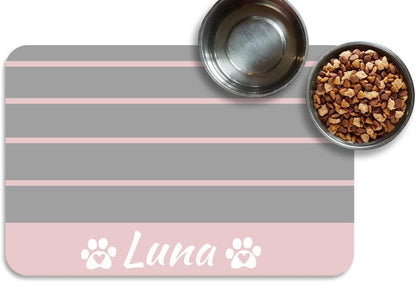 Personalized Dog & Cat Food Mat with Name Waterproof PU Pet Bowl Mat Non-Slip Rubber Bottom Easy Clean 3 Sizes (24"×16", 30"×20", 36"×24") (Striped) - color: Striped