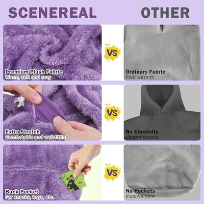 SCENEREAL Fleece Dog Sweaters Hoodie for Small Medium Large Dogs Girls Boys, Plush Fuzzy Dog Clothes Hoodies with Leash Hole, Winter/Fall Puppy Cold Weather Coat, Sherpa Hooded Sweatshirt, Purple M - color: Purple, size: Medium