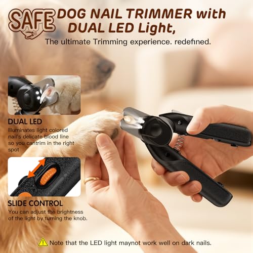 Dog Nail Clippers & Cat Nail Clipper, Pet Nail Trimmer with 2 LED Lights,Safety Side Lock, Nail File and Anti-Slip Handles, Dog Nail Grinder Quiet for Large and Medium Dogs & Cats - color: Black