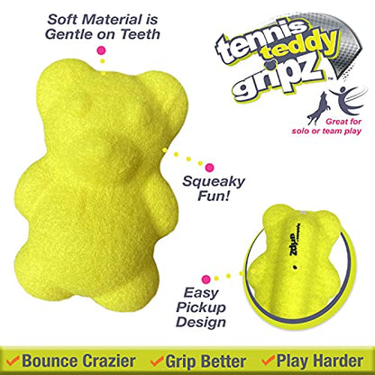 Nylabone Power Play Tennis Ball Teddy Bear Gripz Felt Rubber Fetch Toy, Squeaky Toys for Dogs, Medium (1 Count) - size: Medium (1 Count), style: Teddy