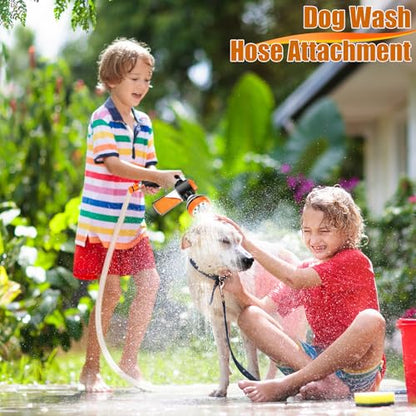 8 in 1 Garden Hose Nozzle Sprayer, Upgrade Dog Wash Hose Attachment with 3.5OZ/100CC Soap Dispenser Bottle and Dog Shower Brush, Ideal for Watering Flowers, Car Washing, Dog and Horse Bathing - color: Orange