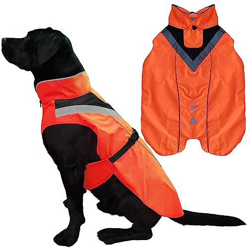 Waterproof Dog Rain Coat, Reflective Safety Strips & Leash Hole – Lightweight Adjustable Jacket for Medium Breeds - XL, Orange - color: Orange, size: X-Large