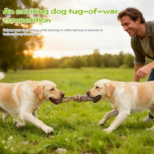 Tether Tug Outdoor Dog Toy with Upgraded Steel Stake & Adjustable Safety Rope, Includes 3 Chew Toys , Durable Interactive Tug of War Bungee Rope Toy for Large, Medium & Small Dogs on Lawns or Trees
