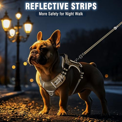 Tactical Dog Harness and Leash Set Medium Sized Dog,Heavy Duty No Pull Service Dog Vest and 10 Patches with Dog Seat Belt,Reflective Adjustable Pet Harness for Training Walking Hiking Brown M - color: Brown, size: Medium