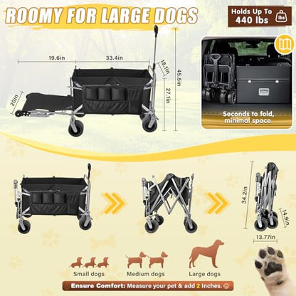 Dog Wagon for Large Dogs Up to 400 lbs, Foldable Dog Stroller for Medium to Large Dogs with Tailgate, Pet Carts with Wheels for Walking, Beach, Garden, Camping, Sport, Black L