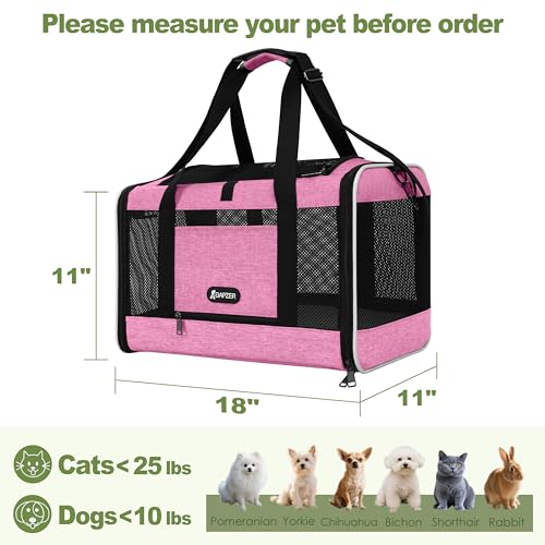 GAPZER Cat Carrier 18x11x11 Delta Airline Approved, Easy Load Soft Pet Plane Travel Bag 15 pounds, Teacup Dog Crate 12 lbs, Yorkie Kennel Carrying Case, Kitten Toy Poodle Mesh Cage up to 20lbs Pink - color: Pink