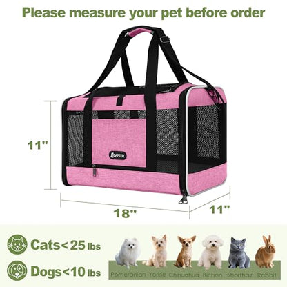 GAPZER Cat Carrier 18x11x11 Delta Airline Approved, Easy Load Soft Pet Plane Travel Bag 15 pounds, Teacup Dog Crate 12 lbs, Yorkie Kennel Carrying Case, Kitten Toy Poodle Mesh Cage up to 20lbs Pink - color: Pink