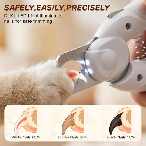 Dog Nail Clippers & Cat Nail Clipper, Pet Nail Trimmer with 2 LED Lights,Safety Side Lock, Nail File and Anti-Slip Handles, Dog Nail Grinder Quiet for Large and Medium Dogs & Cats - color: White