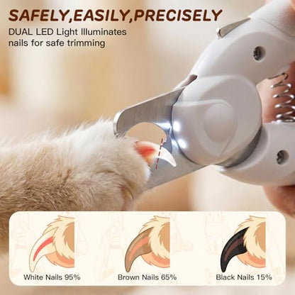 Dog Nail Clippers & Cat Nail Clipper, Pet Nail Trimmer with 2 LED Lights,Safety Side Lock, Nail File and Anti-Slip Handles, Dog Nail Grinder Quiet for Large and Medium Dogs & Cats - color: White