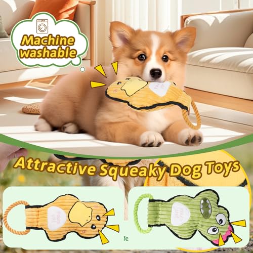 2-Pack Crinkle and Squeaky Dog Toys & Tough Tug of War Set - No Stuffing Chew-Resistant Plush Toys to Keep Them Busy, Best Birthday Gift for Small/Medium/Large Breeds (Ducks & Dino) - color: Ducks & Dino