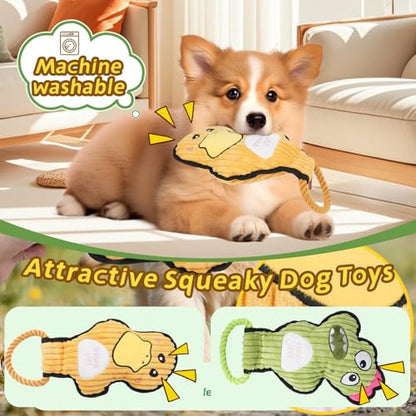 2-Pack Crinkle and Squeaky Dog Toys & Tough Tug of War Set - No Stuffing Chew-Resistant Plush Toys to Keep Them Busy, Best Birthday Gift for Small/Medium/Large Breeds (Ducks & Dino) - color: Ducks & Dino
